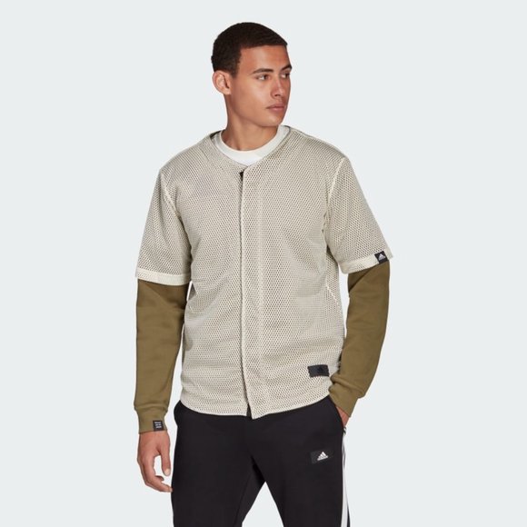 Adidas Sportswear Baseball Mens Reversible Track Top Olive Green GT3740 NEW Sz L - Picture 2 of 8